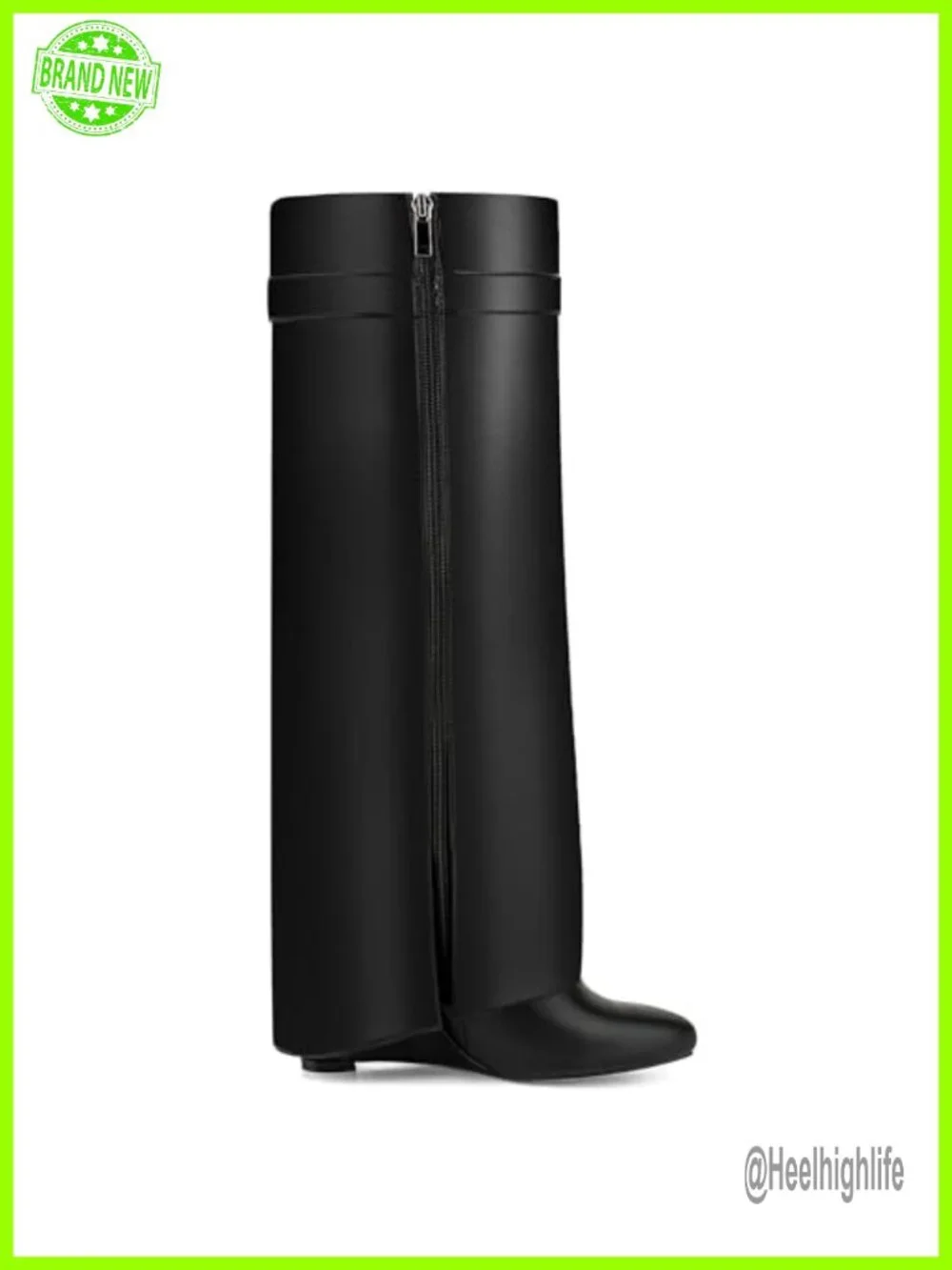 Faux Leather Fold Over Knee High Wedge Boots Pointy Toe Side Zipper